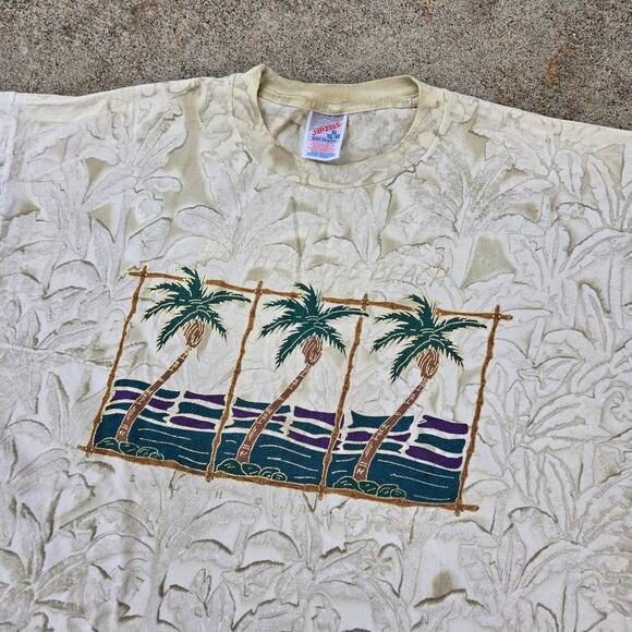 Vtg 90s NORTH MYRTLE BEACH South Carolina Gold Foil Graphic Tie Dye Tee Shirt XL - Picture 3 of 7